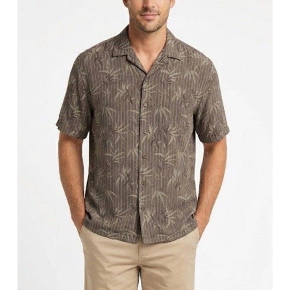 Tommy Bahama Men’s Brown Tropical Leaf SS Button-Up VTG Hawaiian Shirt Size L